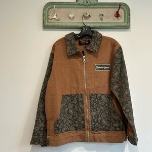 Homme + Femme denim paisley brown work jacket unisex m small wo XL new with tags